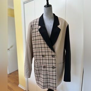 Two-Tone Plaid & Solid Blazer with Black Lapel by Maeve XL